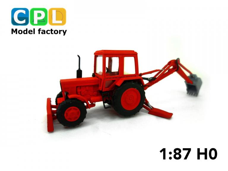 Traktorbagger MTS82 Schiebeschild – rot Arbeitsstellung Arm unten